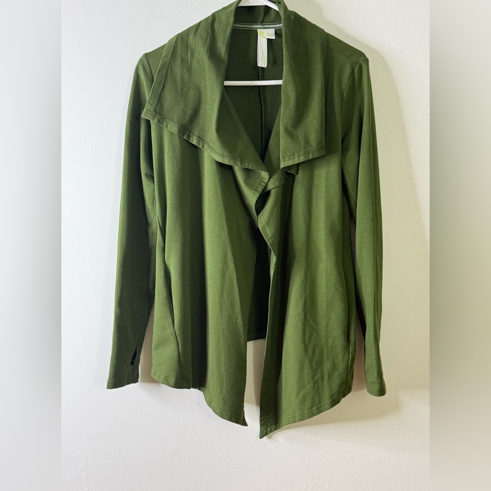 Green Tea Women's Open Front Waterfall Cardigan Size S- Olive Green Long Sleeve
